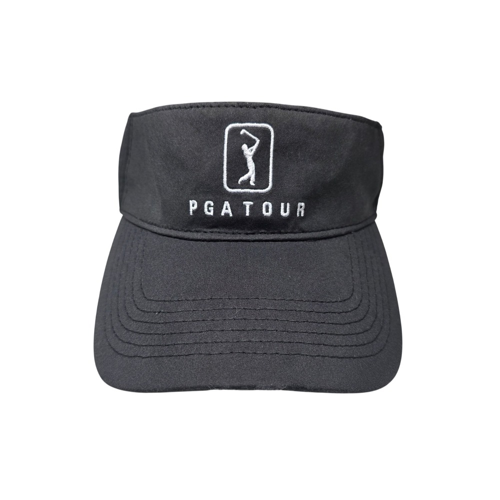 PGA TOUR Mens Golf Visor Hat Black Embroidered Adjustable Performance OSFM